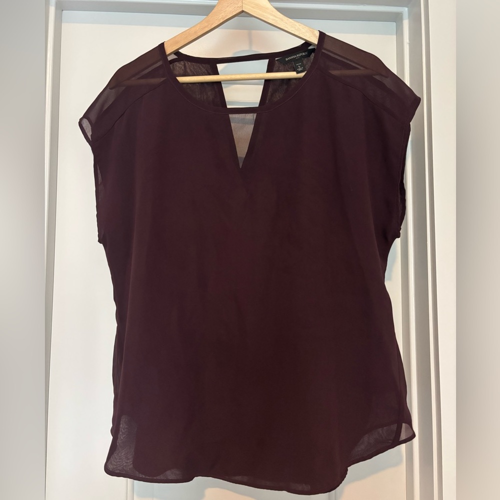 Banana Republic Eggplant Sheer Sleeve Blouse
